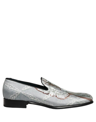 Zapatos mocasines para hombre de terciopelo gris con ángel barroco  