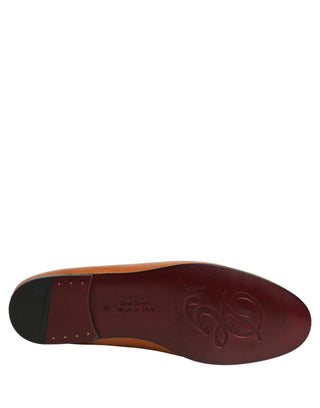 Brown Leather Logo Slip On Men Loafers Shoes