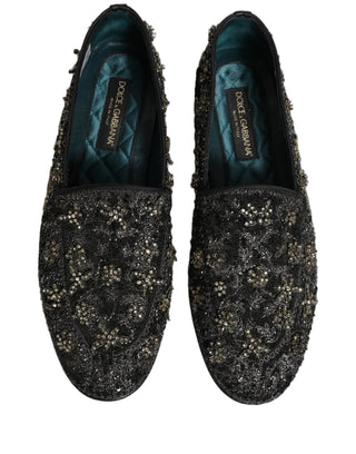 Black Rhinestone Embellished Loafers Shoes