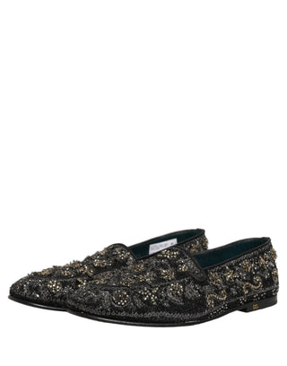 Black Rhinestone Embellished Loafers Shoes