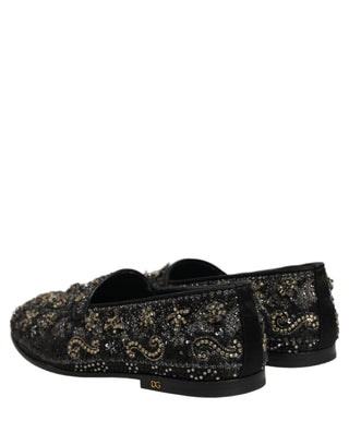 Black Rhinestone Embellished Loafers Shoes