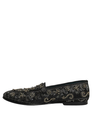 Black Rhinestone Embellished Loafers Shoes