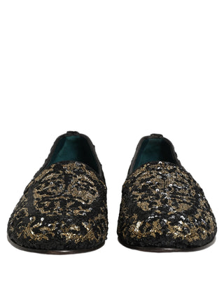 Black Gold Embellished Dress Loafers Shoes