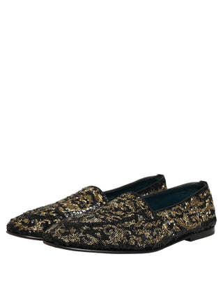 Black Gold Embellished Dress Loafers Shoes