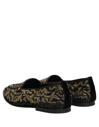 Black Gold Embellished Dress Loafers Shoes