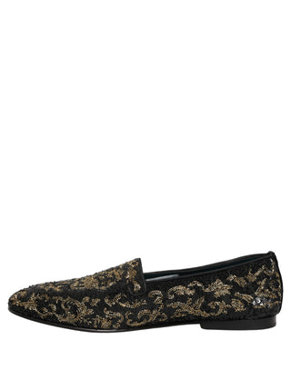 Black Gold Embellished Dress Loafers Shoes