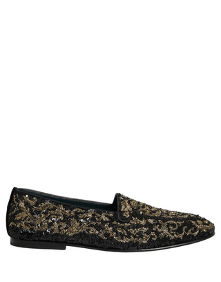 Black Gold Embellished Dress Loafers Shoes