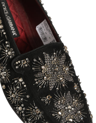 Black Crystal Embellished Dress Loafers Shoes