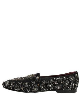 Black Crystal Embellished Dress Loafers Shoes