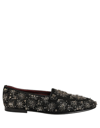 Black Crystal Embellished Dress Loafers Shoes