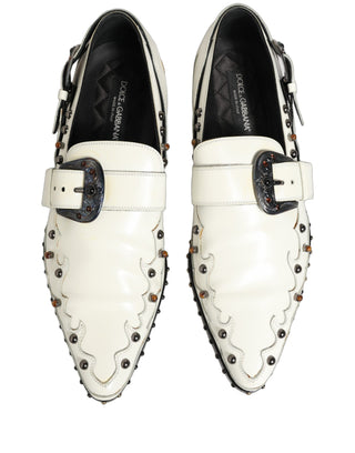 Zapatos formales de vestir con correa tipo monje y tachuelas blancas  