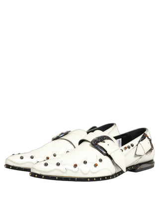 Zapatos formales de vestir con correa tipo monje y tachuelas blancas  