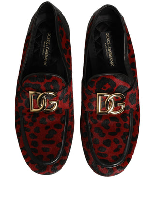 Red Leopard Print Pony Hair Dress Loafers Shoes