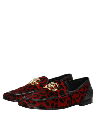 Red Leopard Print Pony Hair Dress Loafers Shoes