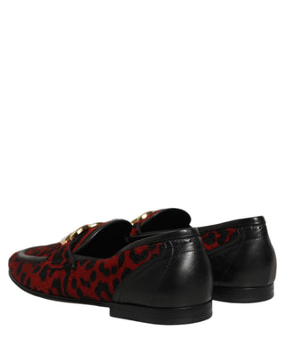 Red Leopard Print Pony Hair Dress Loafers Shoes