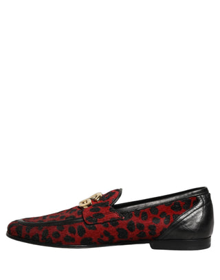 Red Leopard Print Pony Hair Dress Loafers Shoes