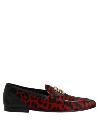 Red Leopard Print Pony Hair Dress Loafers Shoes