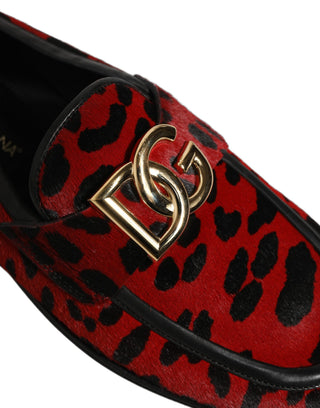 Red Leopard Print Pony Hair Dress Loafers Shoes