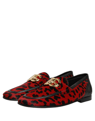 Red Leopard Print Pony Hair Dress Loafers Shoes