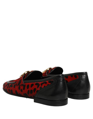 Red Leopard Print Pony Hair Dress Loafers Shoes