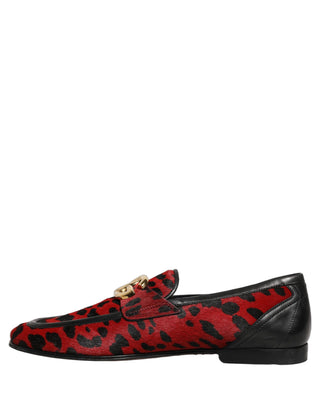 Red Leopard Print Pony Hair Dress Loafers Shoes