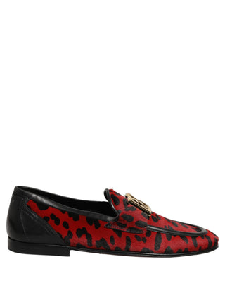 Zapatos mocasines de vestir de pelo de poni con estampado de leopardo rojo  