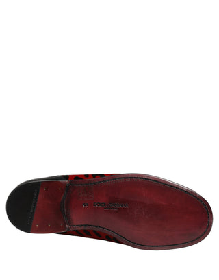 Red Leopard Print Pony Hair Dress Loafers Shoes