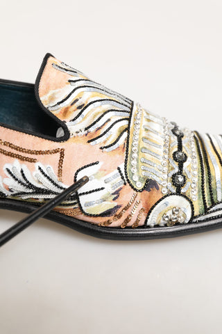 Zapatos mocasines de vestir de brocado con lentejuelas multicolor  