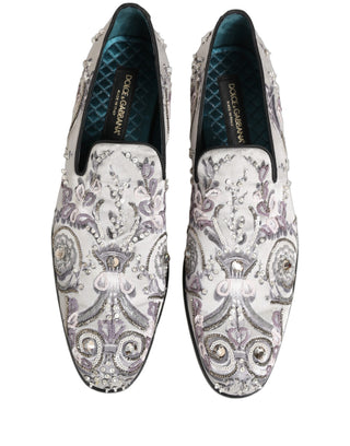 Zapatos mocasines formales sin cordones con lentejuelas blancas  