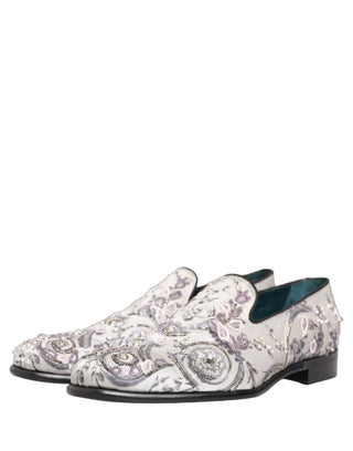Zapatos mocasines formales sin cordones con lentejuelas blancas  