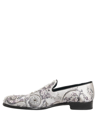 Zapatos mocasines formales sin cordones con lentejuelas blancas  