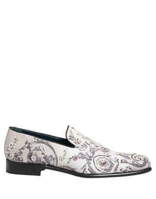 Zapatos mocasines formales sin cordones con lentejuelas blancas  