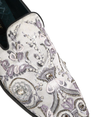 Zapatos mocasines formales sin cordones con lentejuelas blancas  