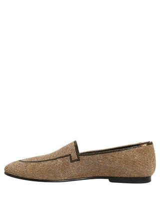 Gold Crystal Embellished Men Loafers Shoes