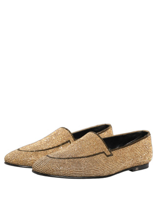 Gold Crystal Embellished Men Loafers Shoes
