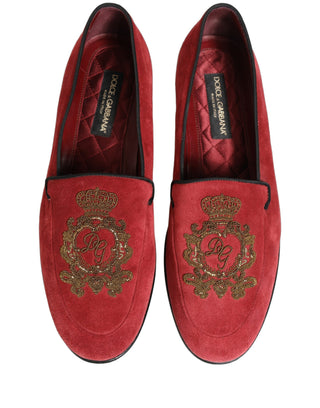 Red Velvet Logo Embroidery Men Loafers Shoes