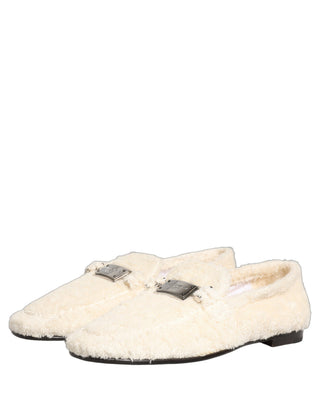 White Fur Shearling Men Dress Loafers Shoes