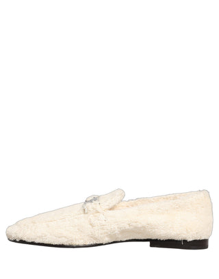 White Fur Shearling Men Dress Loafers Shoes