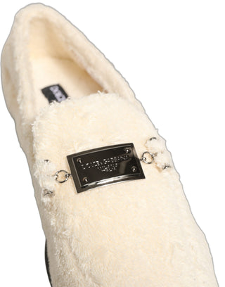 White Fur Shearling Men Dress Loafers Shoes
