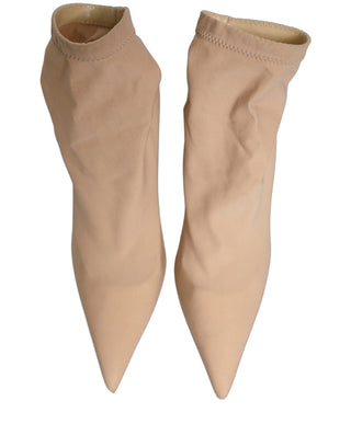 Beige Stretch Socks Heels Ankle Boots Shoes