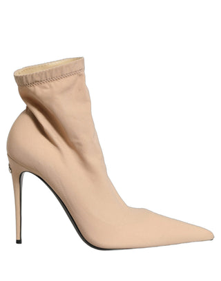 Beige Stretch Socks Heels Ankle Boots Shoes