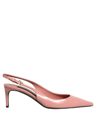 Pink Leather Mid Heels Slingbacks Shoes