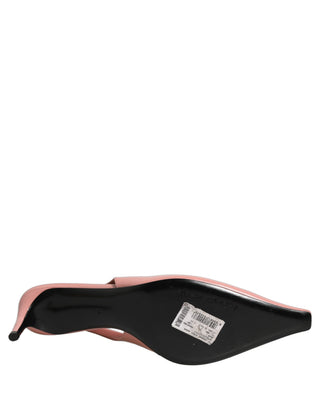 Pink Leather Mid Heels Slingbacks Shoes