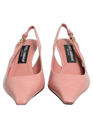 Pink Leather Mid Heels Slingbacks Shoes