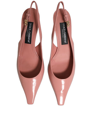 Pink Leather Mid Heels Slingbacks Shoes