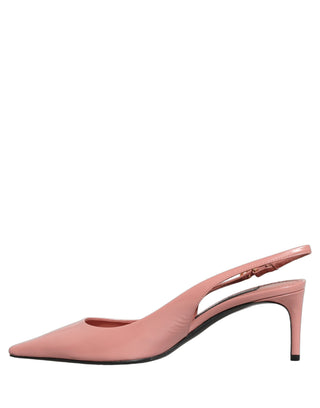 Pink Leather Mid Heels Slingbacks Shoes
