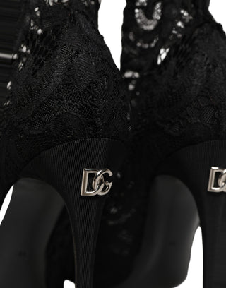 Black Socks Taormina Lace Pumps Boots Shoes