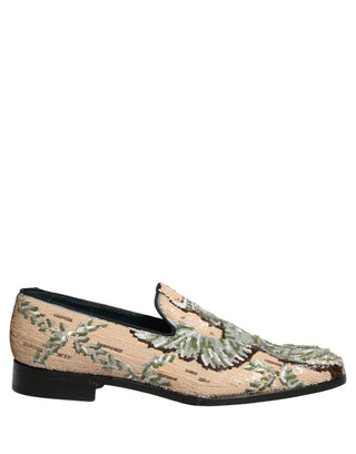 Zapatos mocasines de vestir con bordado de lentejuelas beige