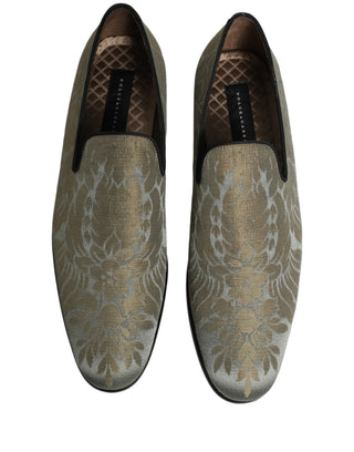 Gold Floral Jacquard Slip On Loafers Shoes
