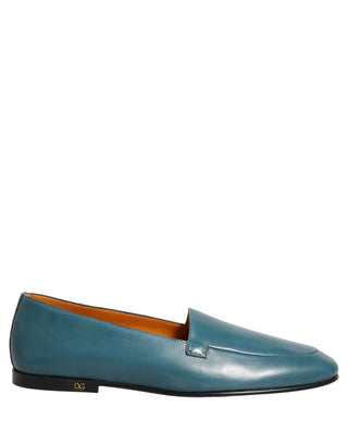 Zapatos mocasines azules de cuero con logo para hombre sin cordones